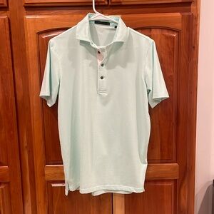 Men’s new Greyson Polo. Size Small. Teal and White Saranac